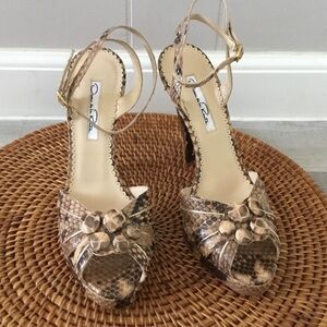 Oscar de la Renta Shoes Heels Platform Snake Italy 38.5 Size 8.5